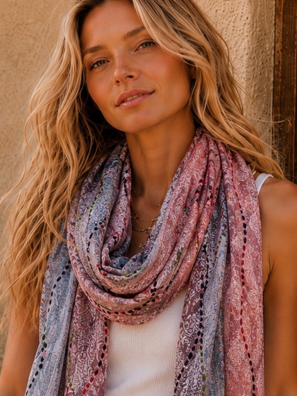 Raj Cozy Pink Paisley Winter Scarf with Handstitching Raj 2